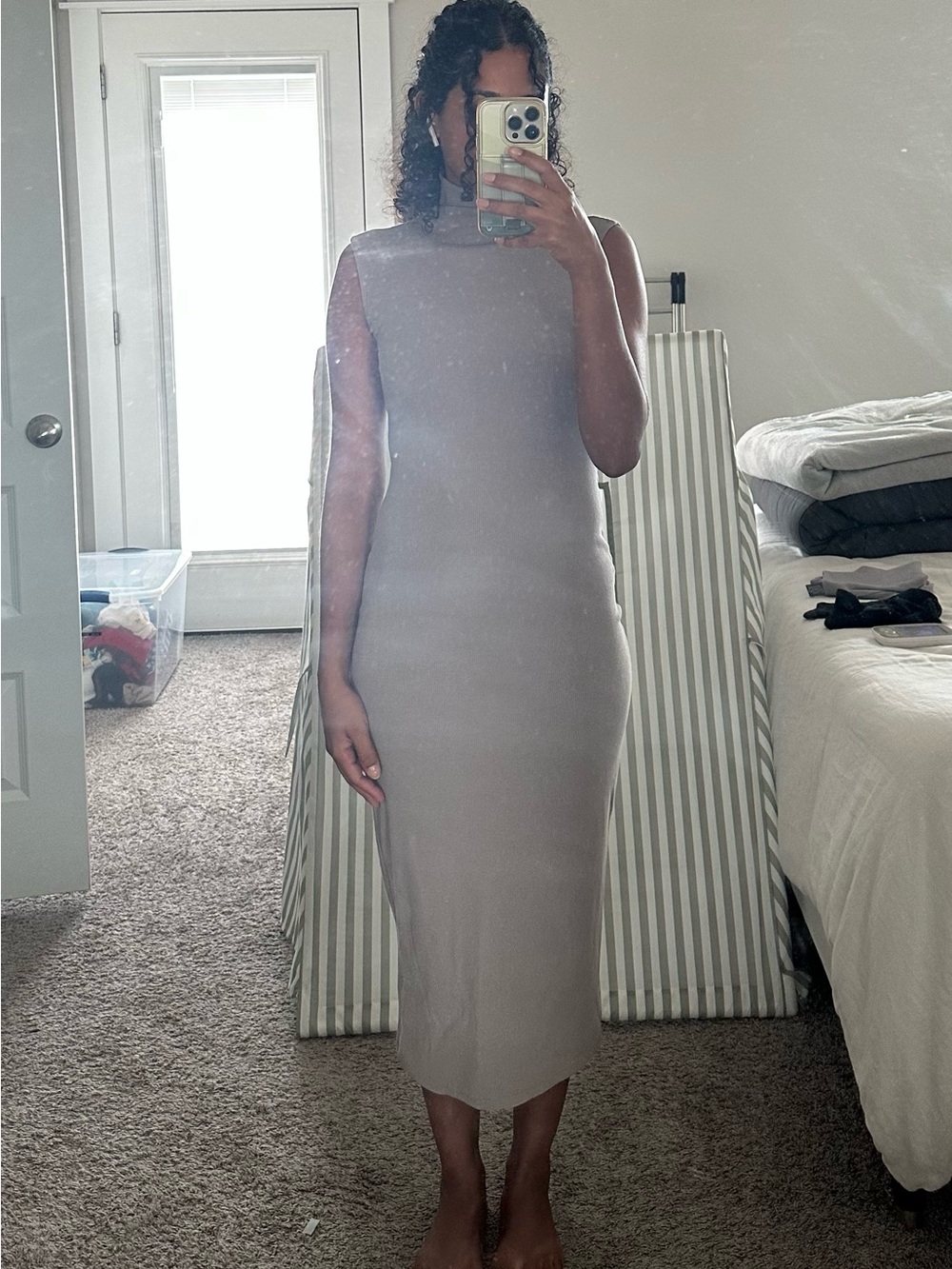 House of Harlow 1960 Taupe Sleeveless Midi Sheath Dress